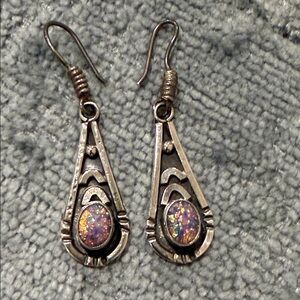 Taxco Mexican Sterling Silver Pink Opal Earrings